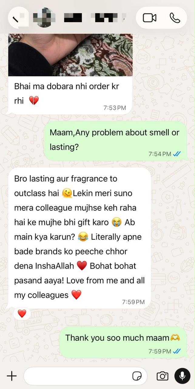 Customer WhatsApp review screenshot