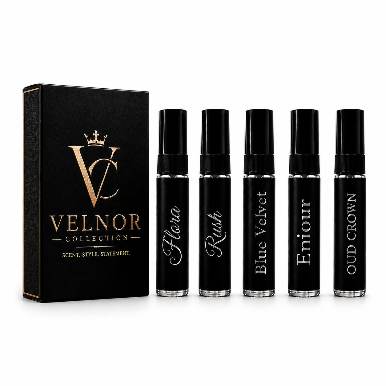 Velnor Signature Tester Collection – Flora, Blue Velvet, Eniour, Oud Crown & Rush